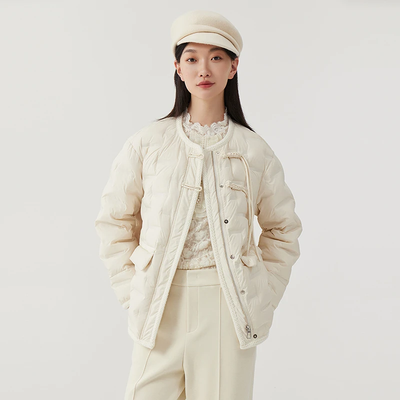 芭蒂娜新中式90鸭绒羽绒服女冬季白色气质时尚国风外套134H307