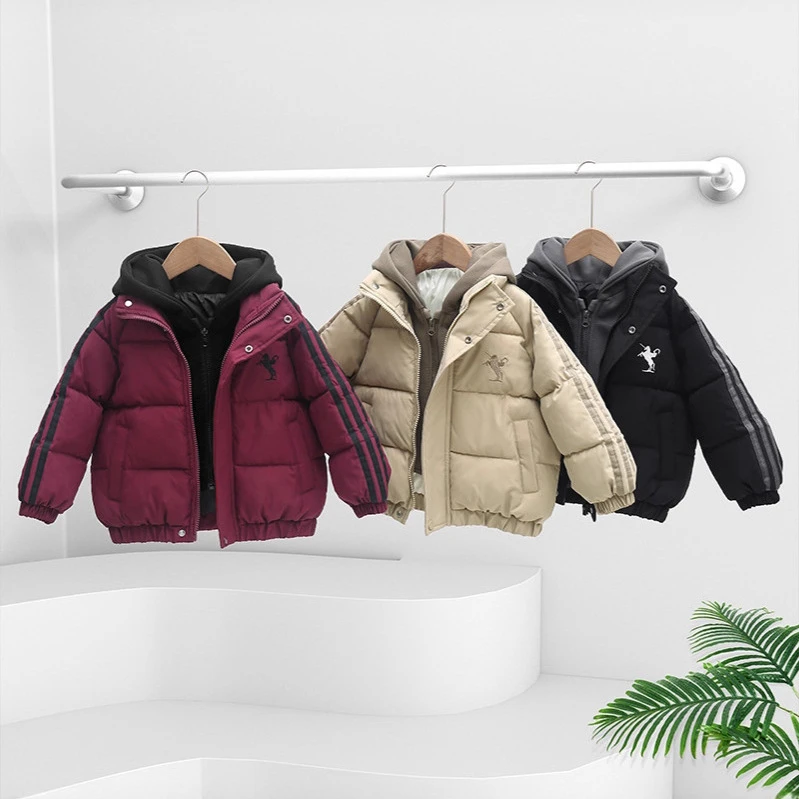 新款韩版儿童冬季加厚棉服男女童保暖假两件外套宝宝连帽时尚棉衣