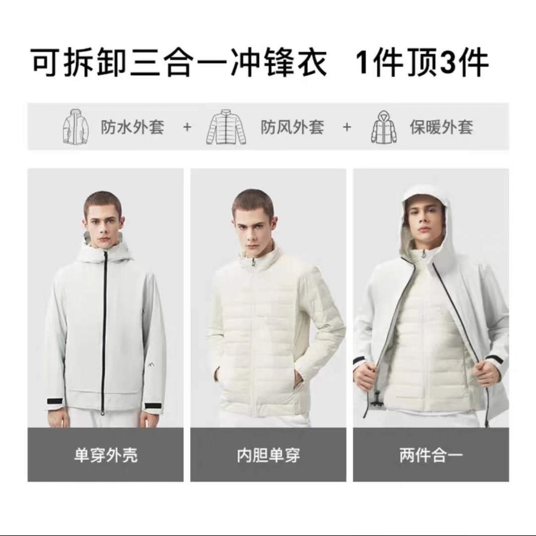 SC25706秋冬户外机能全缝隙压胶可脱卸鹅绒内胆三合一冲锋羽绒服