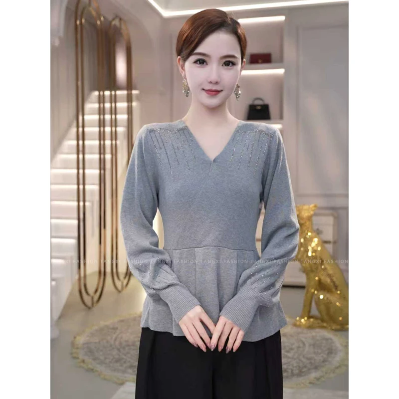 2026秋冬新款【1256JR】含绵羊毛灰色收腰设计小众爆款针织衫毛衣