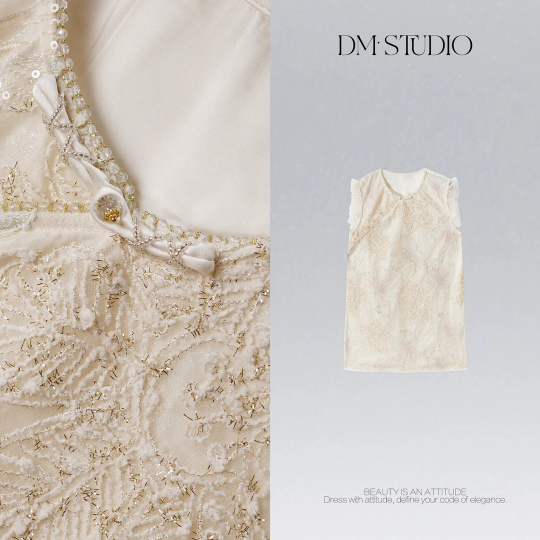 DEDM•STUDIO小众设计静奢重工亮片绣花无袖连衣裙2505LYQ/52368.