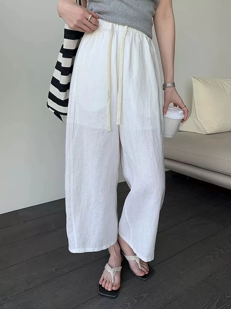 FUJIA STYLE新款韩版简约纯色松紧百搭时尚阔腿休闲裤K8255