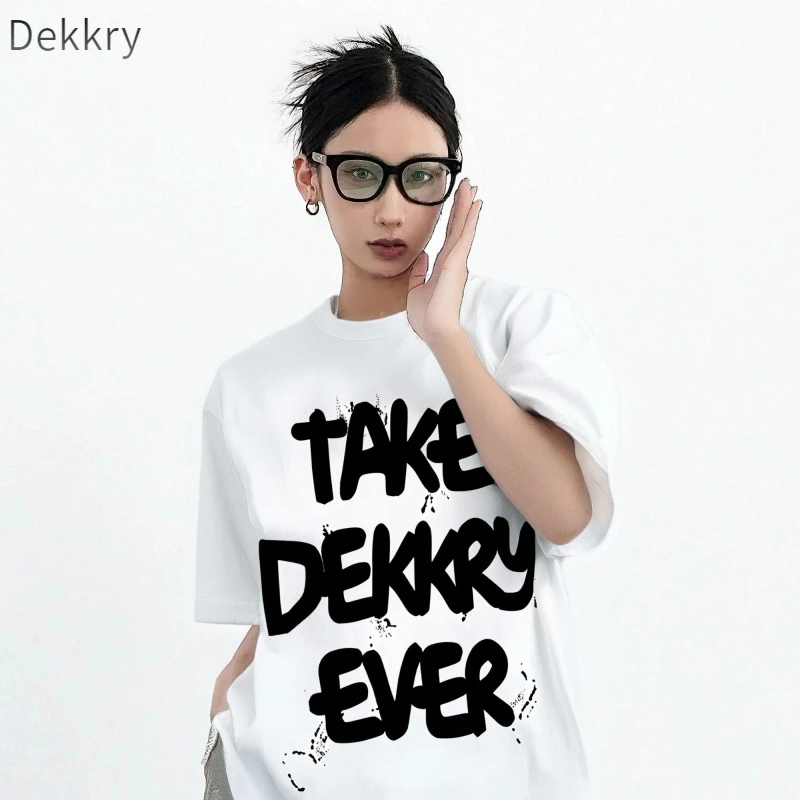 Dekkry夏季短袖印花抓痕涂鸦T恤春夏户外白色情侣潮流百搭半袖