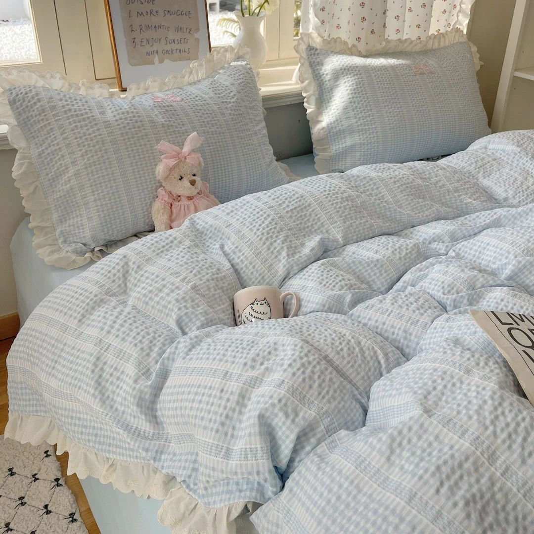 Heart Island【夏威夷】韩系提花泡泡纱蕾丝花边超柔水洗棉四件套