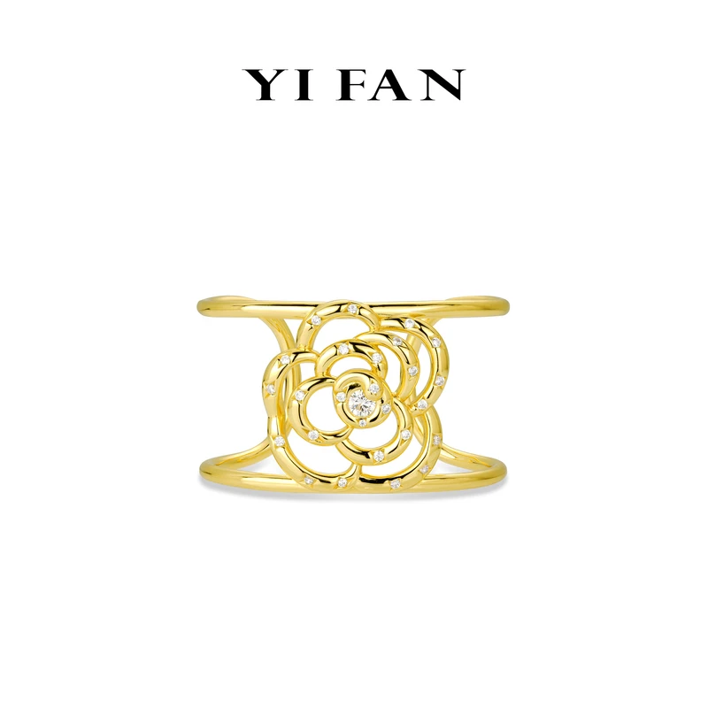 925银合成锆石手链 4563-金色满钻镂空山茶花豪镶百搭手镯