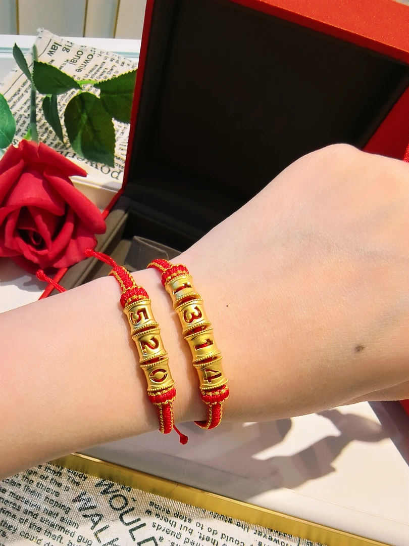 周大生珠宝足金新款5201314情侣手绳手链七夕情侣送女友礼物时尚