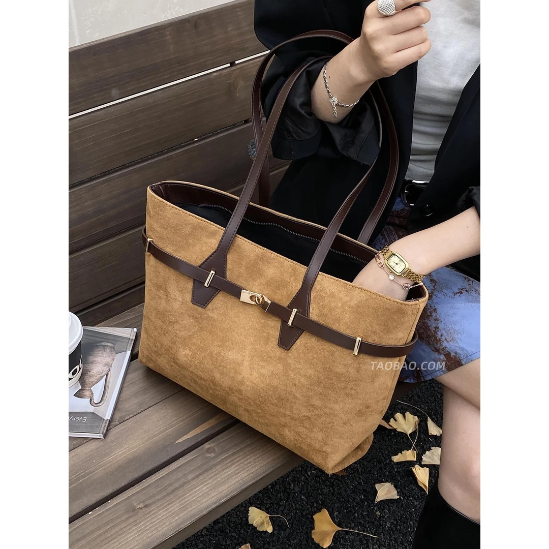 简约覆古大容量包包女2025新款时尚麂皮绒单肩包通勤手提包托特包