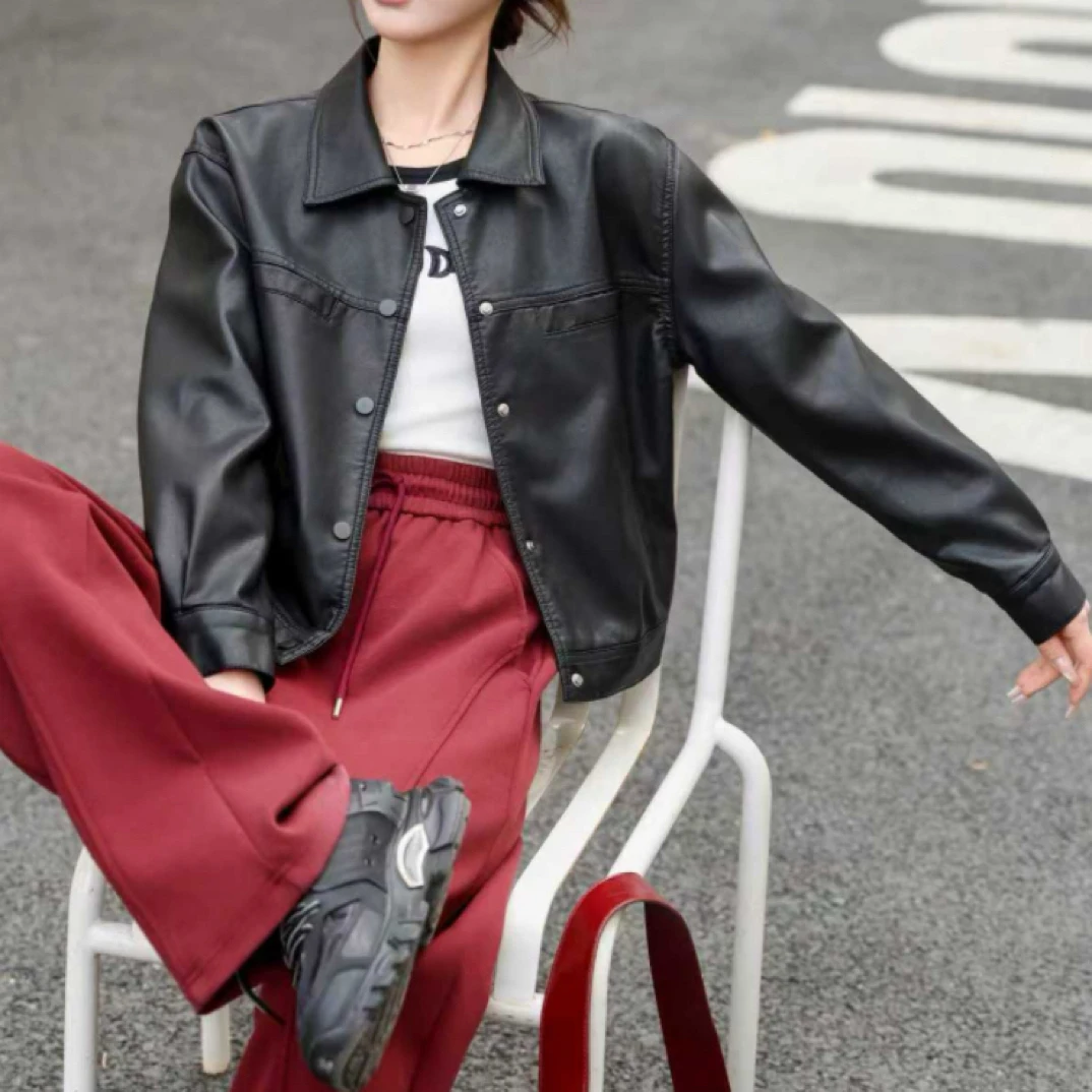 8868款黑色百搭白色系列款气质休闲皮衣外套