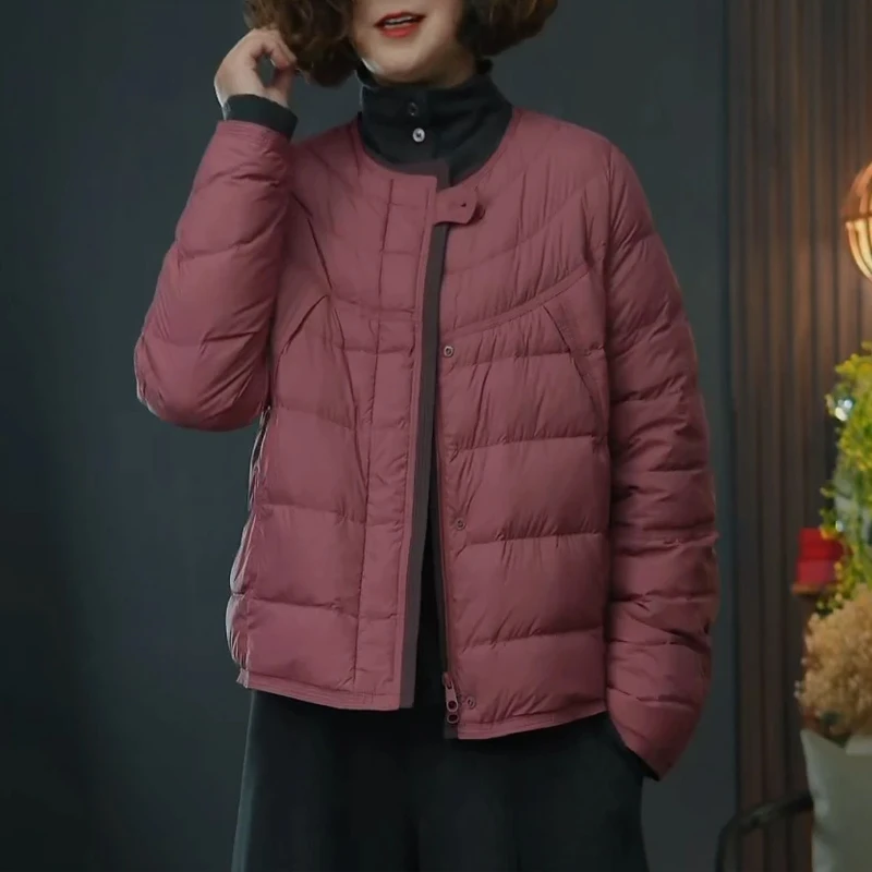 舒适短款轻薄棉衣棉袄女2025冬新款时尚气质圆领宽松保暖外套冬季