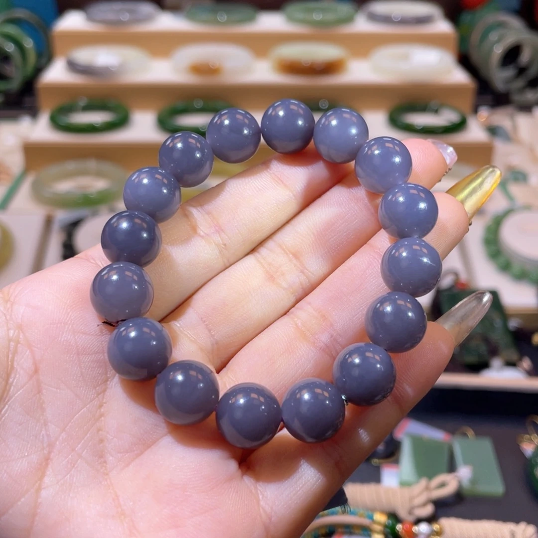 和田玉高品烟紫手串未镶嵌