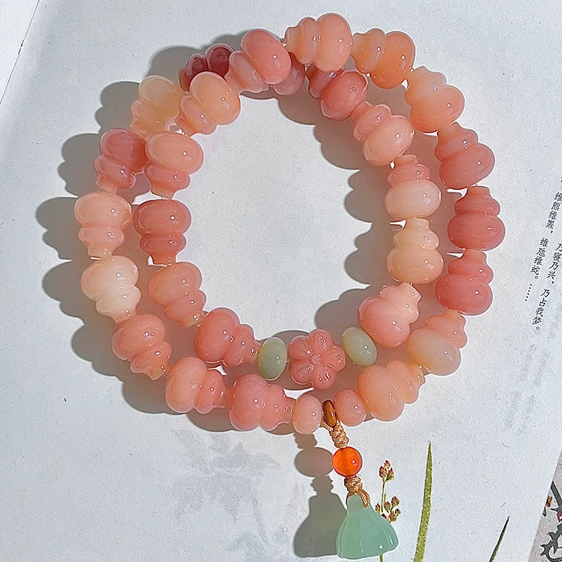 【烟粉葫芦】天然菩提手串葫芦设计双圈文玩高端手持佛珠手链男女