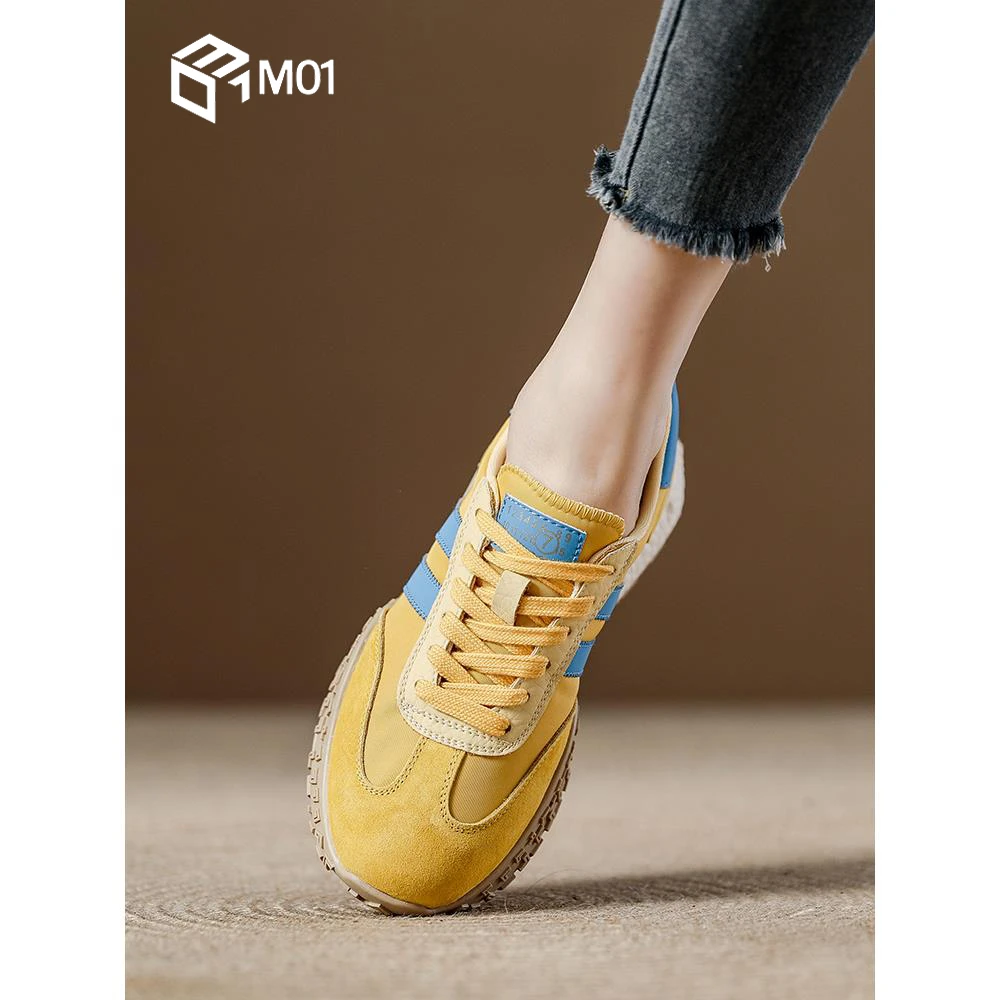 M01厚底轻便黄色运动鞋春季小众阿甘鞋2025女鞋透气小白鞋女圆头