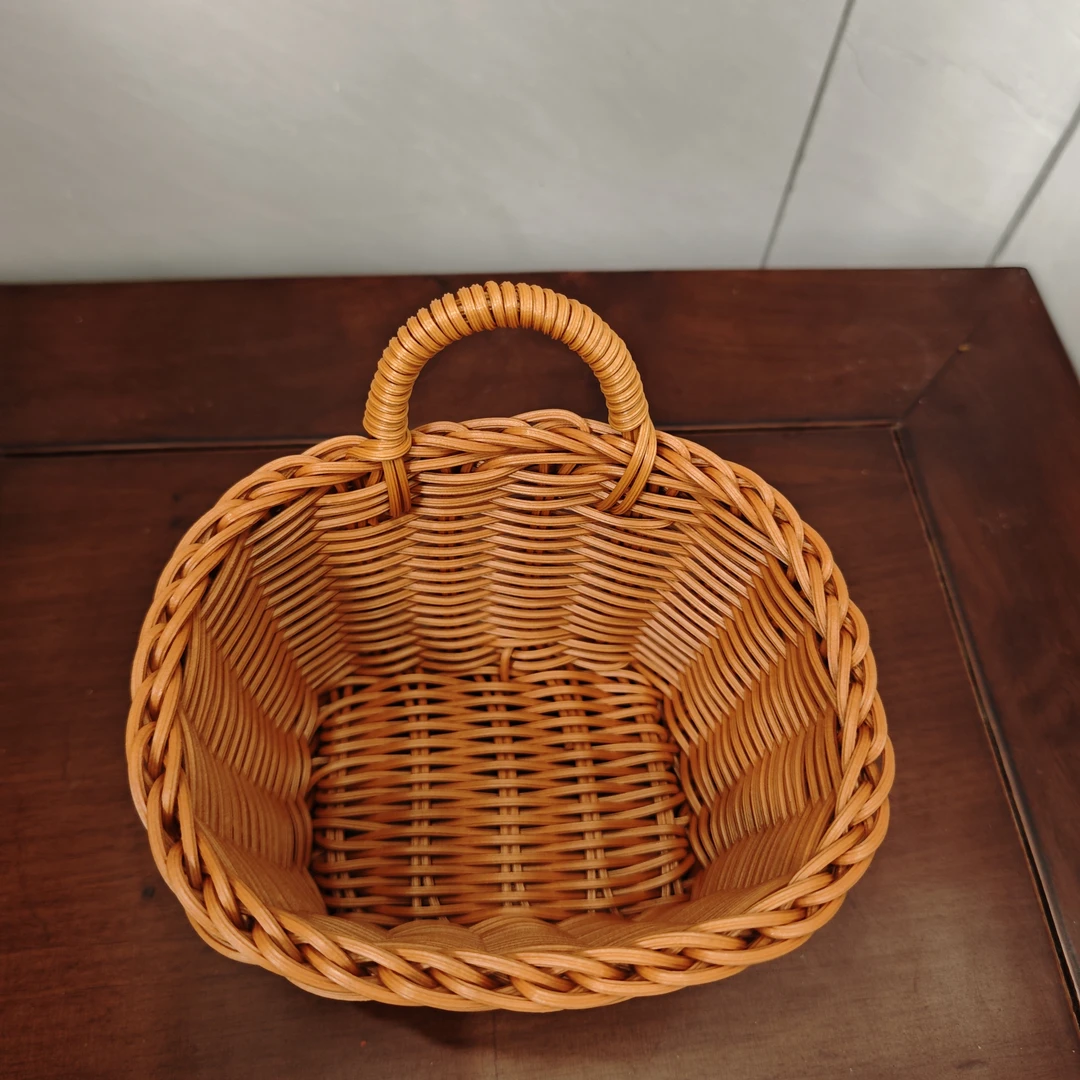 手工藤编织葱姜蒜收纳篮客厅厨房家用简约复古插花方编篮家用挂篮