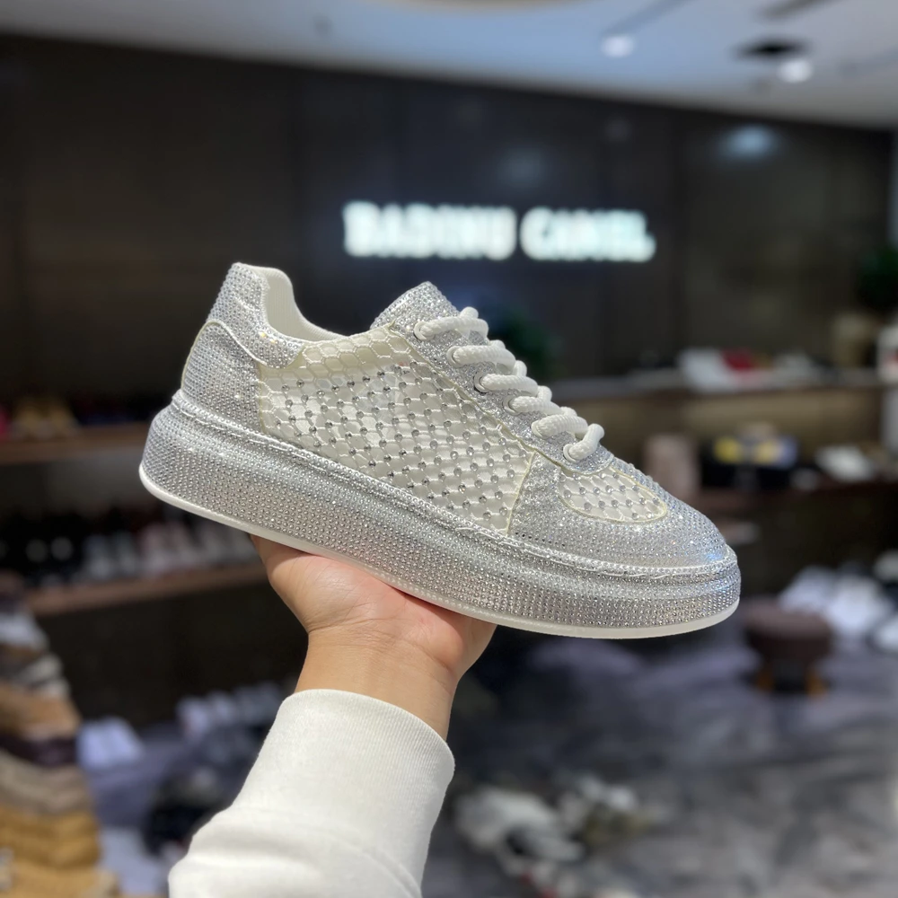 闪光烫钻夏季网透气厚底板鞋时尚百搭舒适小众个性男士潮流休闲鞋