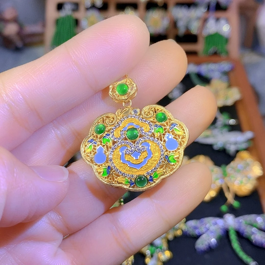 吊坠(不含链)银S925镶嵌翡翠