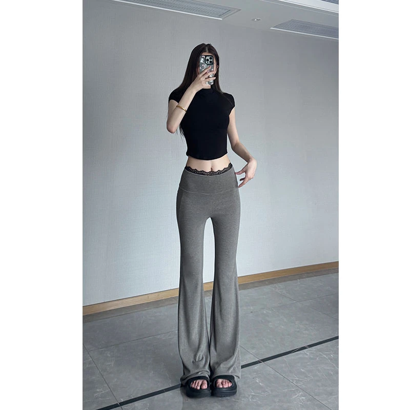 蕾丝拼接微喇裤 辣妹显瘦显高拖地裤 提臀裤 203