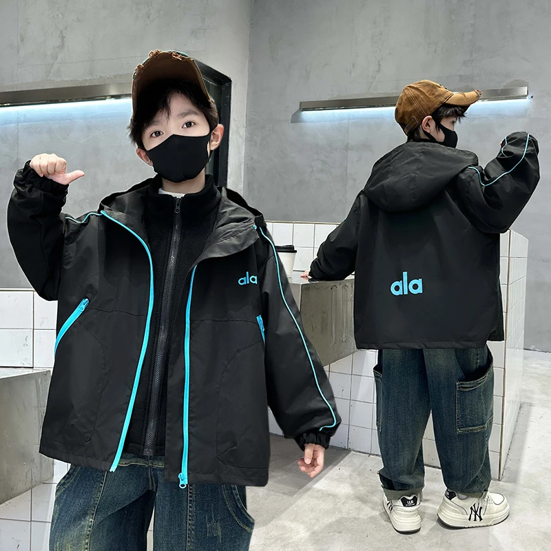 男童冲锋衣三合一外套2025新款儿童秋冬中大童可拆卸风衣男孩加绒