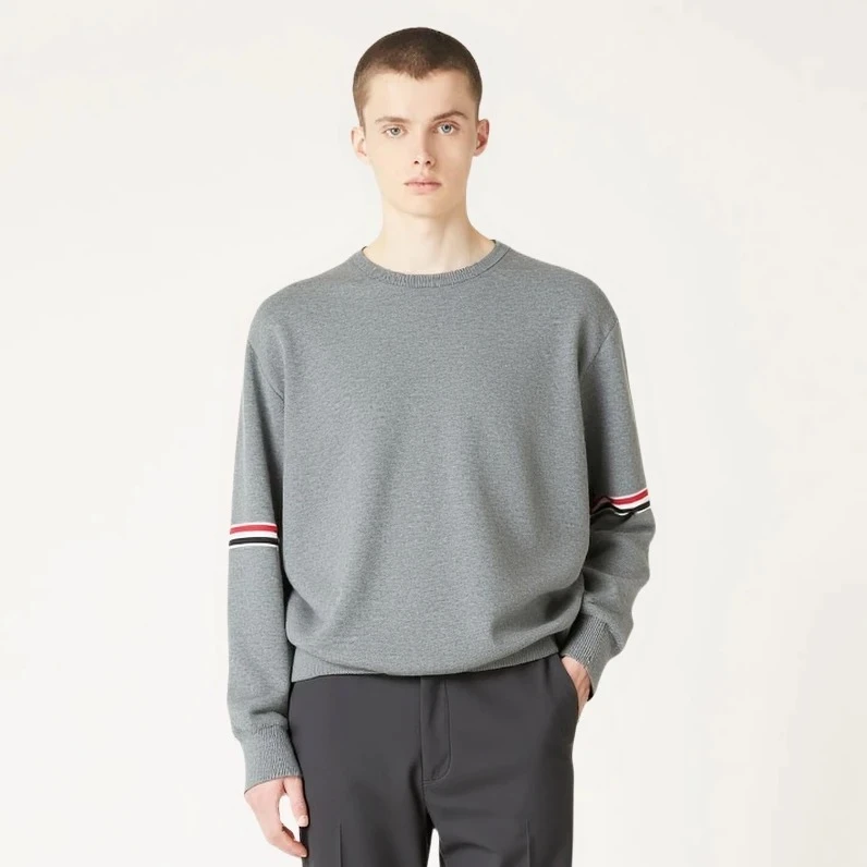 "10800版”  老钱风商务休闲圆领套头双袖彩条条纹长袖卫衣