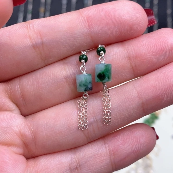 翡翠银S925镶嵌耳饰