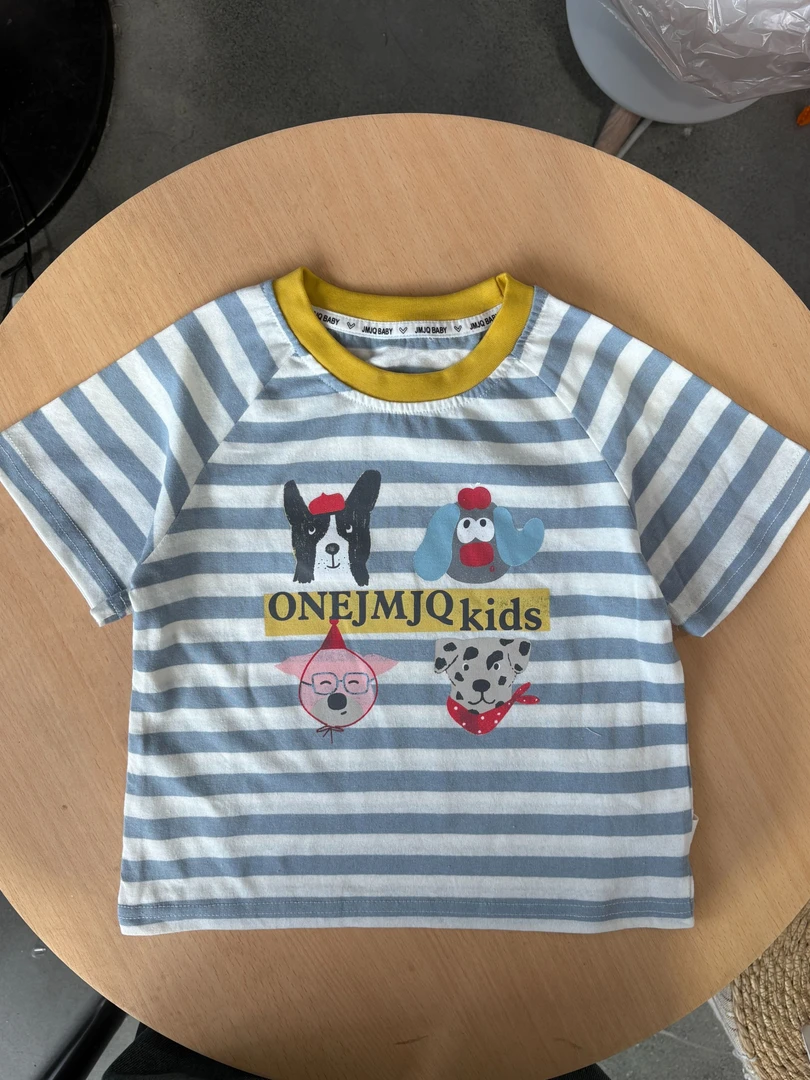 【JMJQ 25595】夏季新款中小童条纹卡通小狗印花休闲圆领短袖宝宝