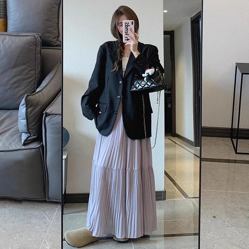 紫色半身裙女夏季2025新款高腰显瘦大摆裙压褶a字伞裙蛋糕中长裙