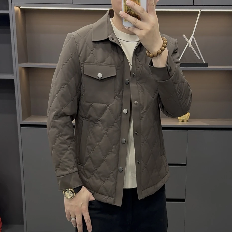 年轻冬季翻领加厚商务休闲轻奢高品质男士夹克外套薄棉保暖百搭款
