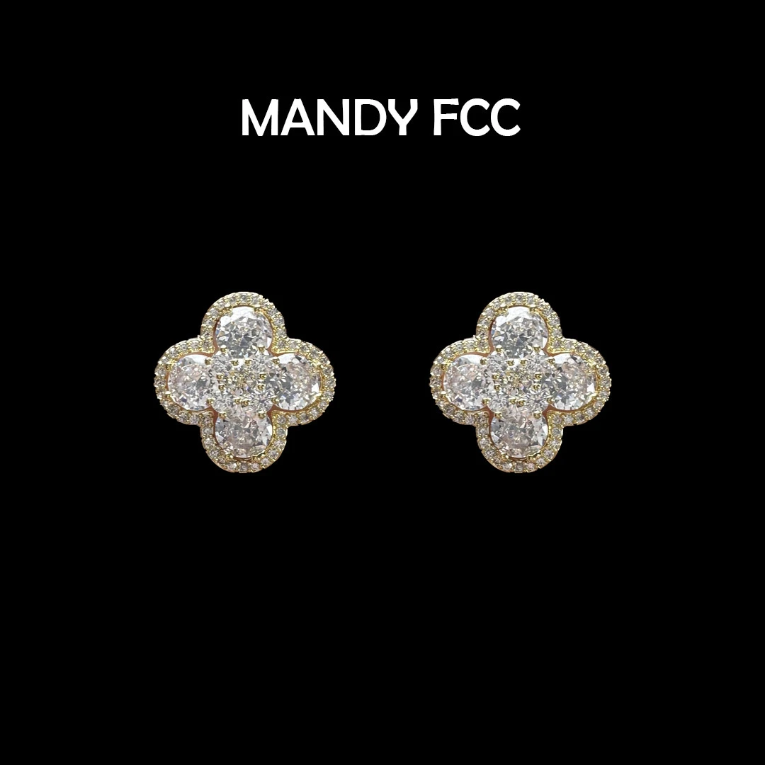 铜合金合成锆石耳饰 【四叶草】超闪微镶幸运四叶草时尚轻奢耳饰