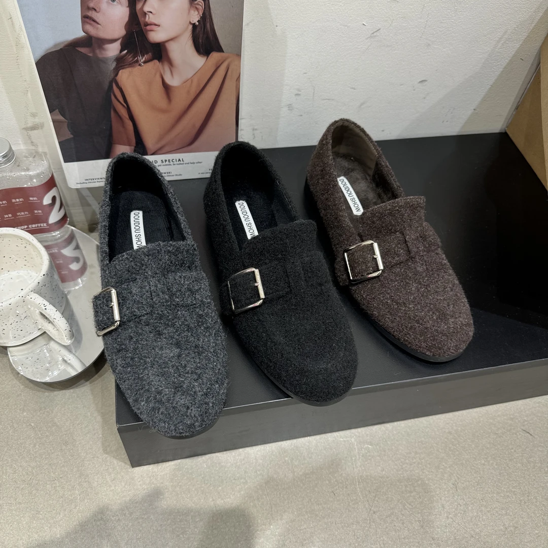 保暖冬季乐福鞋豆豆鞋毛毛鞋休闲鞋百搭鞋子春季软底女鞋秋季