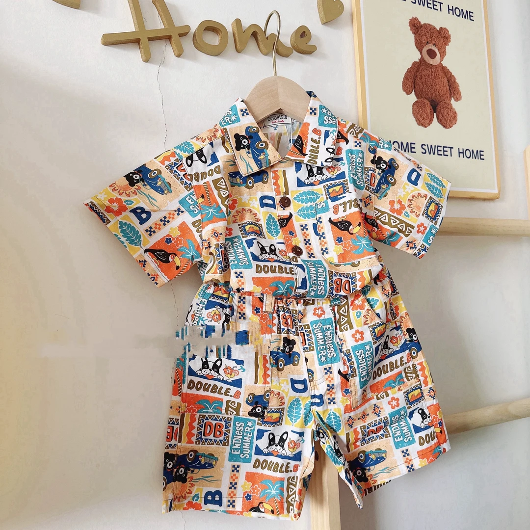 25年新款db度假风满印衬衣短袖短裤 洋气百搭时尚短袖衬衫+短裤
