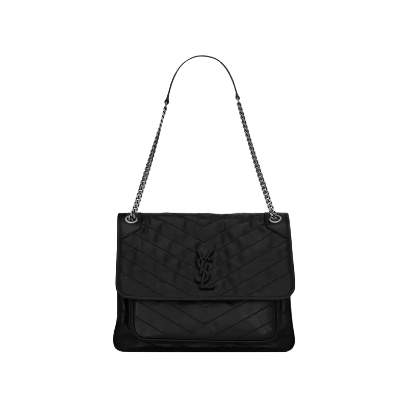 99新 YSL/圣罗兰  Niki黑银牛皮中号/大号单肩包手提包