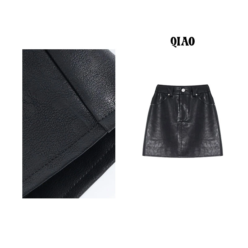 QXQT 理性消费NO退NO换「比例收割机」显瘦显腿A字半身皮裤裙T20