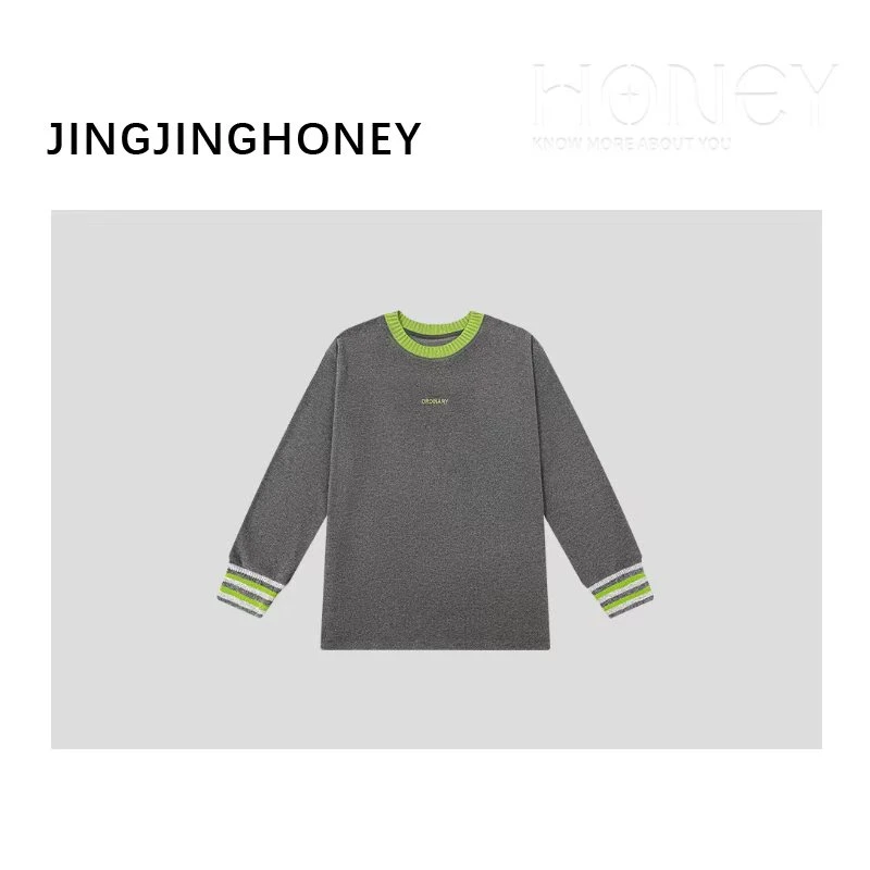 静静哈尼 【撞色字母长袖T恤】新款百搭宽松加厚长袖T恤T82595