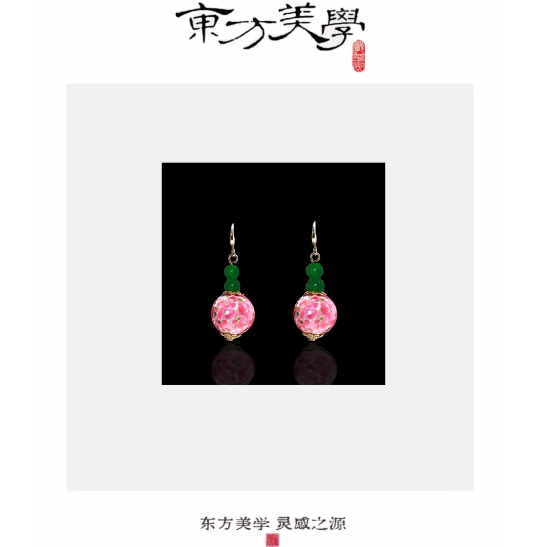 铜合金树脂耳饰 『粉琉璃』淄博非遗手工粉蛙皮老琉璃粉色耳钉SP016