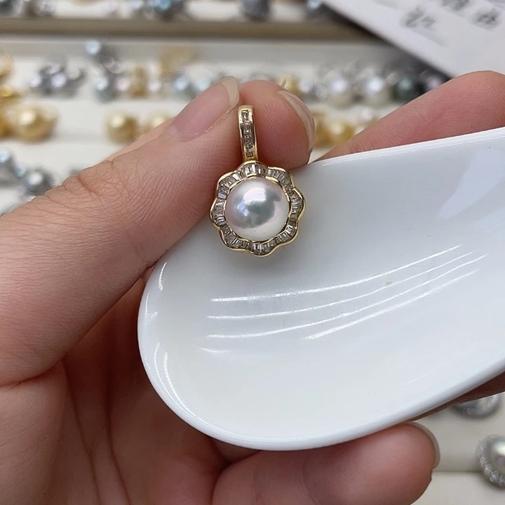 海水珍珠银S925镶嵌吊坠(不含链)