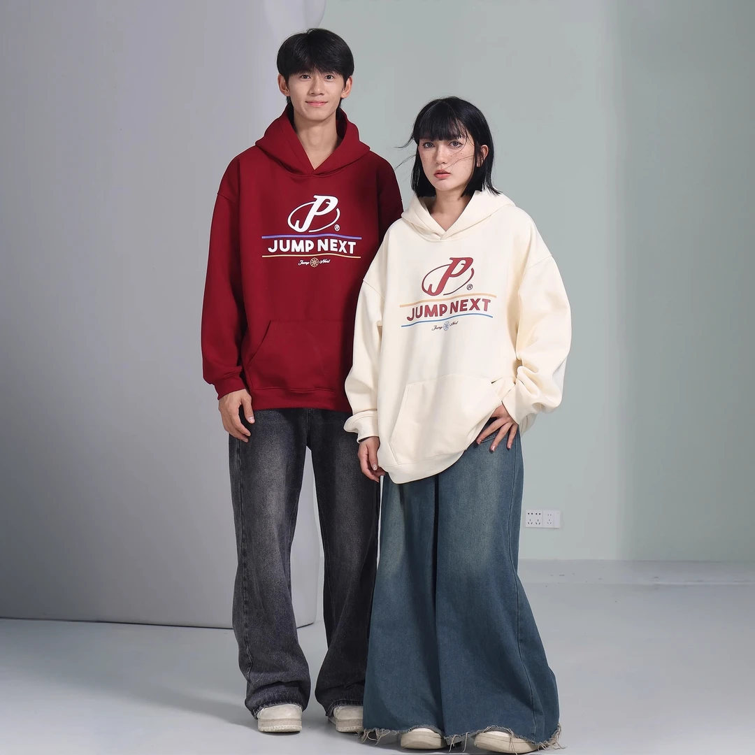 JUMP NEXT国潮复古美式秋冬季连帽宽松套头嘻哈男女情侣套头卫衣