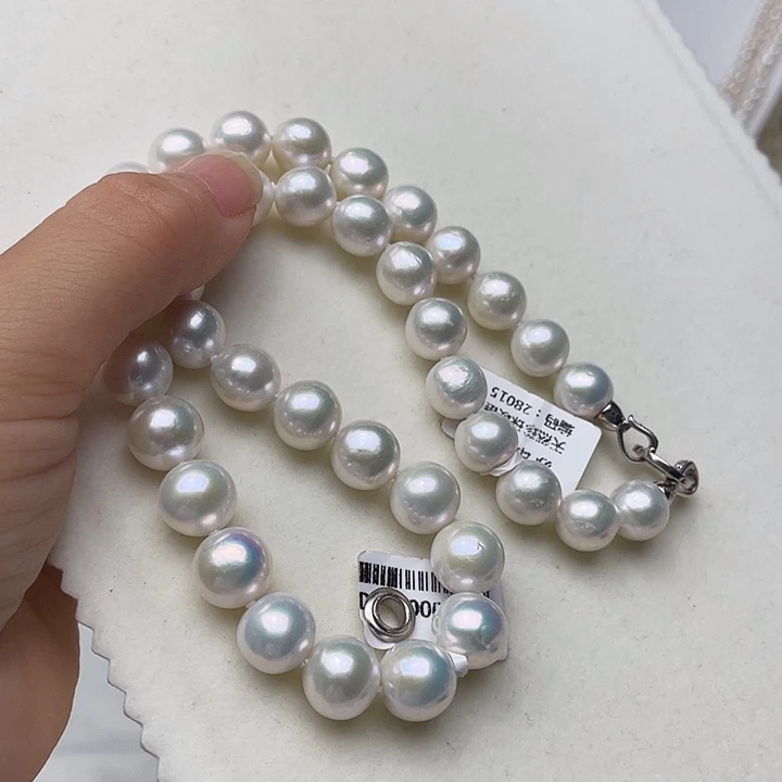 淡水珍珠银S925镶嵌颈饰卡10到11高品极光白炫澳绿炫彩毕业级