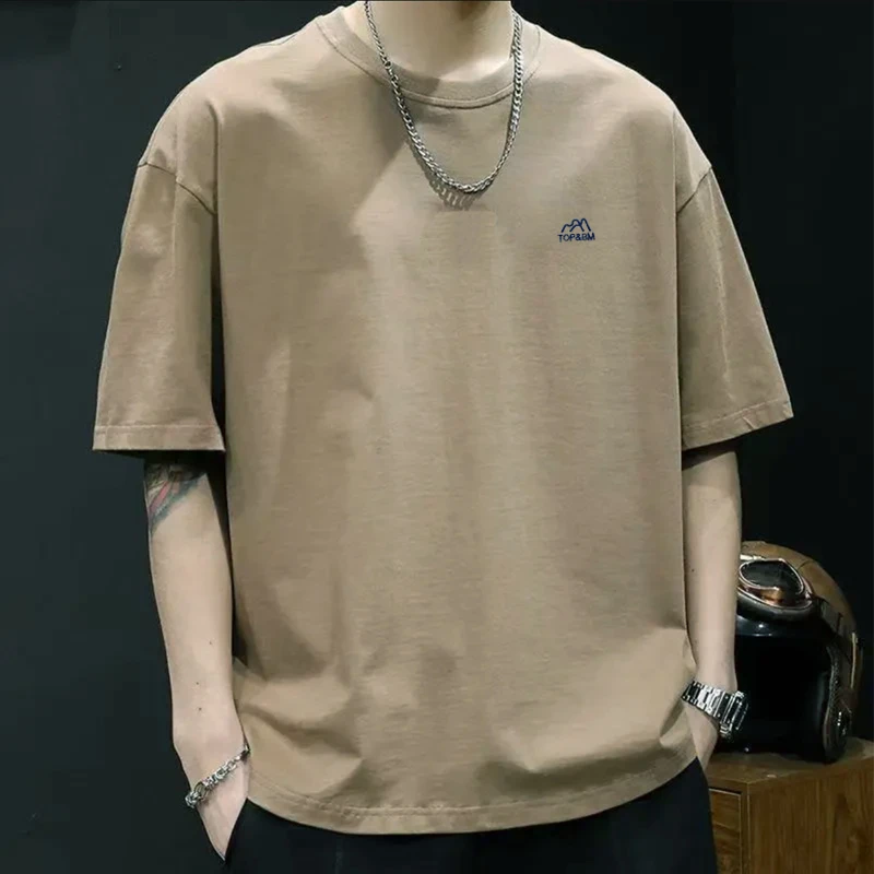 100%纯棉短袖t恤 男士半袖印花潮流圆领基础大众日常百搭休闲上衣