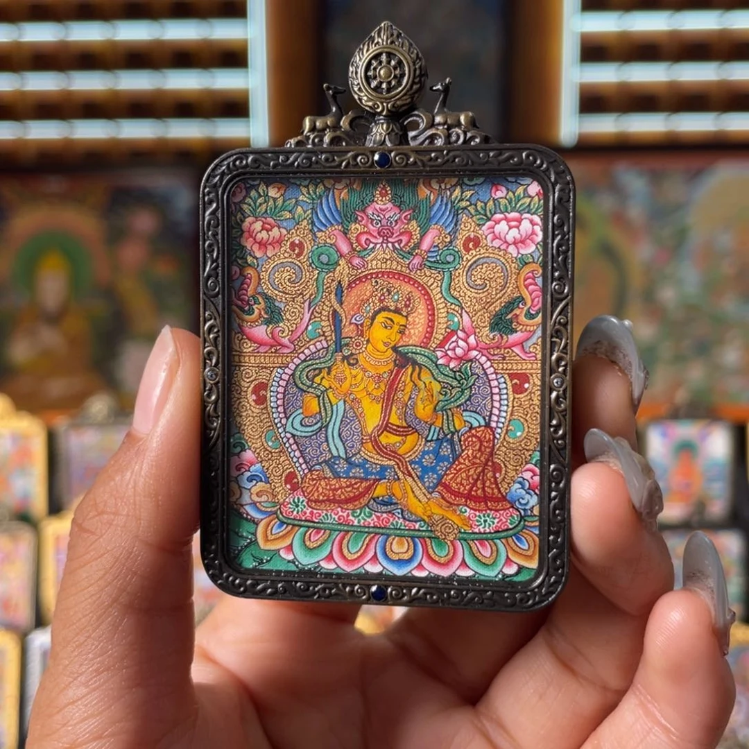 吊坠M***3热贡纯手绘唐卡文殊