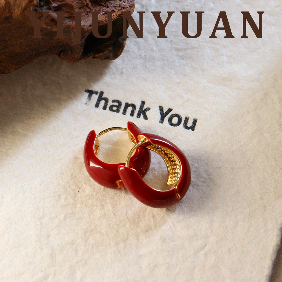 铜合金耳饰 鼎溢原创法式复古简约红色滴油珐琅轻奢高级感yjy