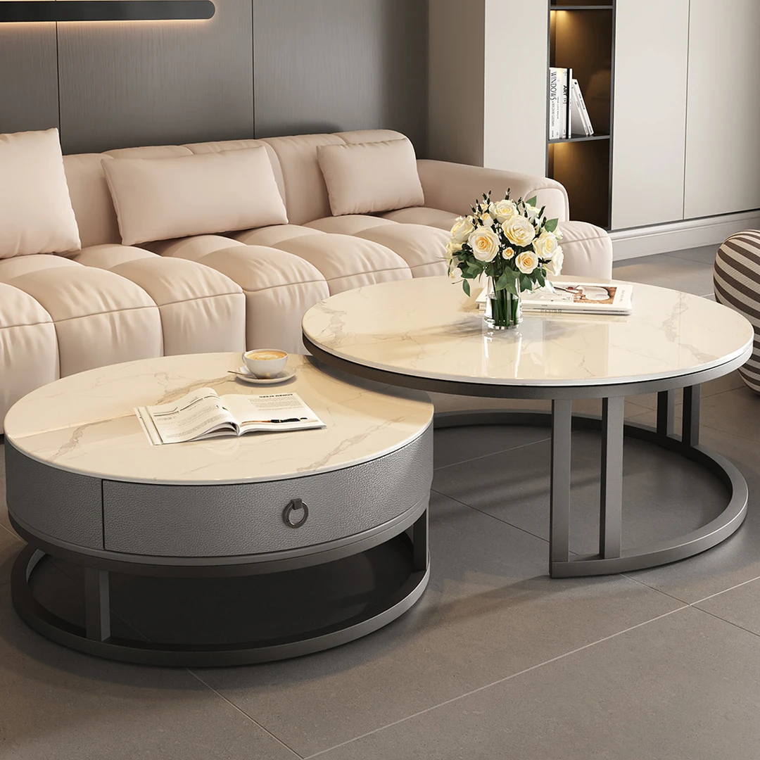 茶几客厅现代简约轻奢高端大气2025新款小户型圆形玻璃实木小桌子