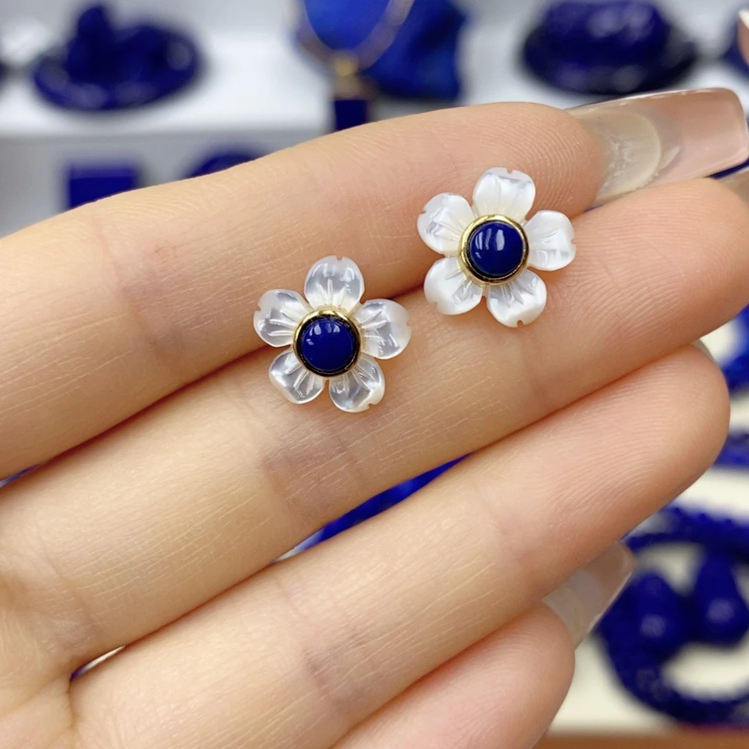 青金石银S925镀金镶嵌耳饰