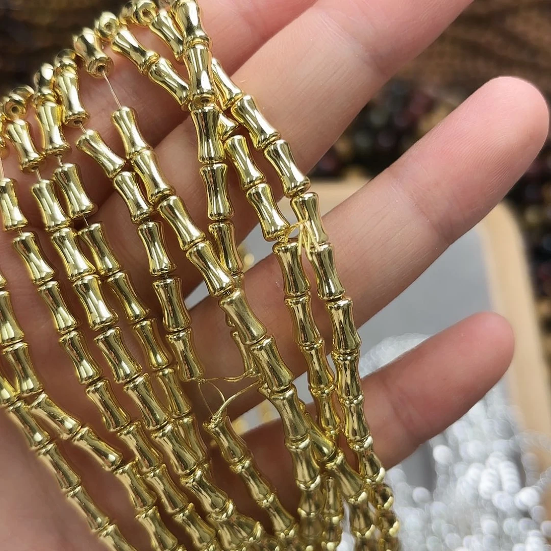 未镶嵌玛瑙/玉髓珠宝半成品4×8金色黑胆竹节一条