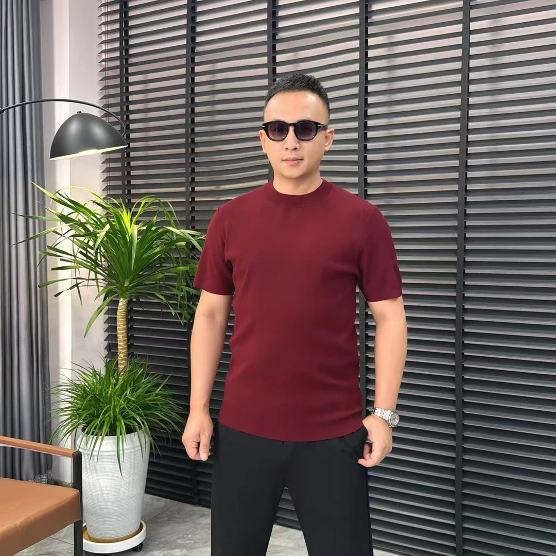 张先生欧货•008秋冬男士简约百搭圆领高弹力修身针织打底短袖