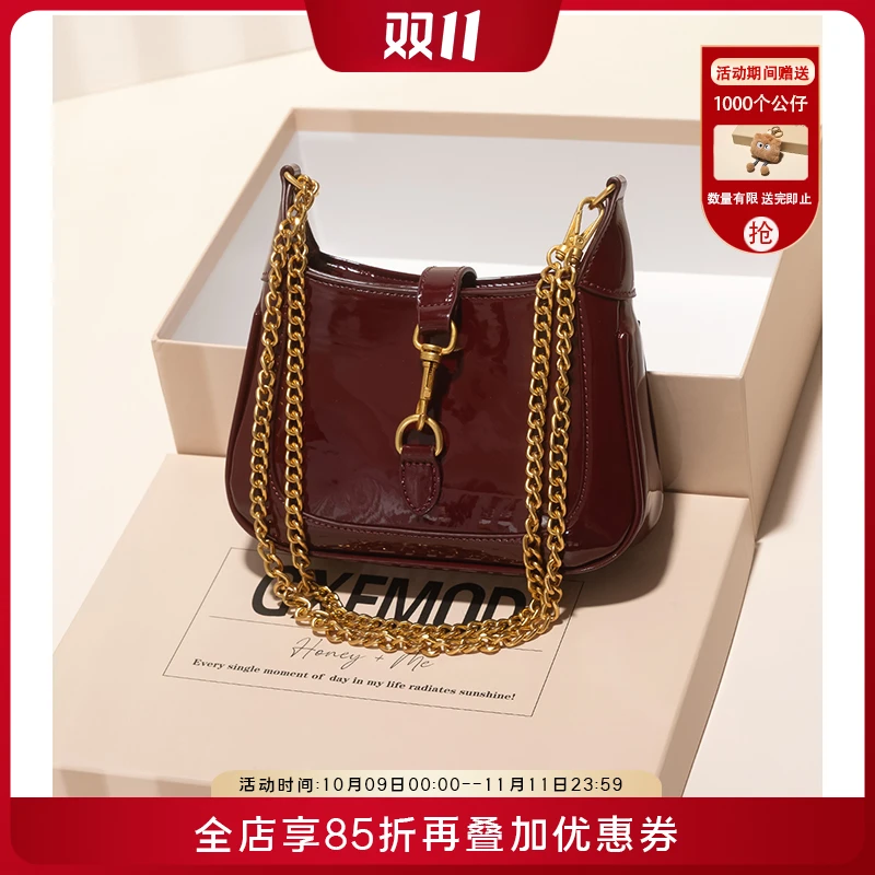 GXFMOD新款复古枣红色链条小方包2025百搭洋气单肩斜挎通勤小挎包