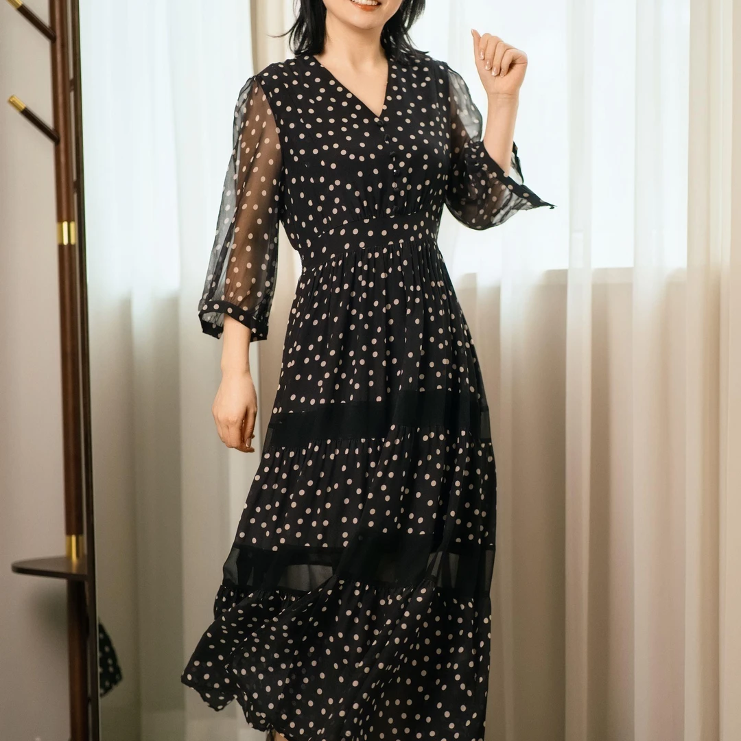 【YANGSHANG自营专属】波点气质法式收腰显瘦长裙DPK620