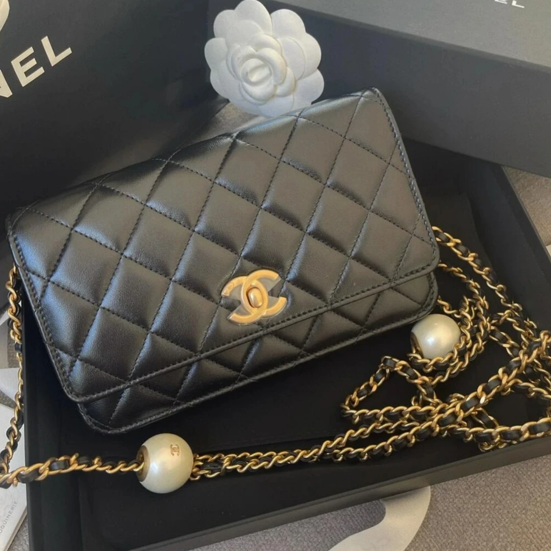 99新 Chanel/香奈儿 多多奢品/香奈儿黑金双汤圆珍珠斜挎包/99新
