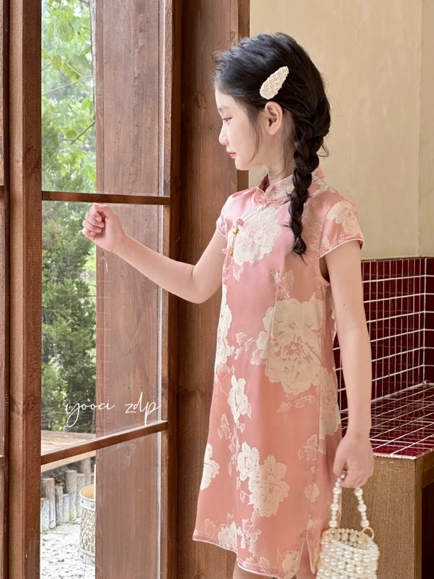 花开富贵 步步生莲儿童中大童女童夏季旗袍25627