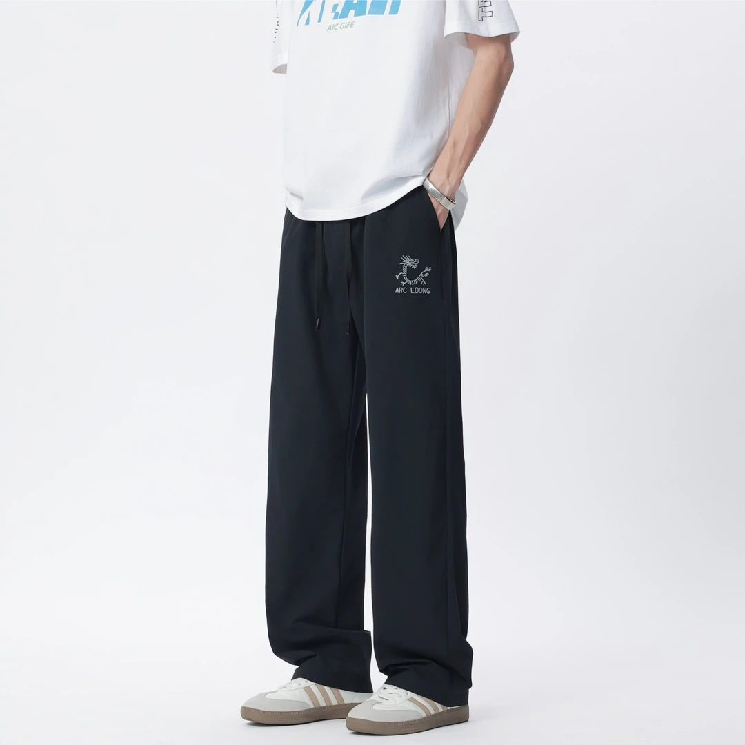 01039春秋潮牌港风复古简约字母休闲运动直筒长裤