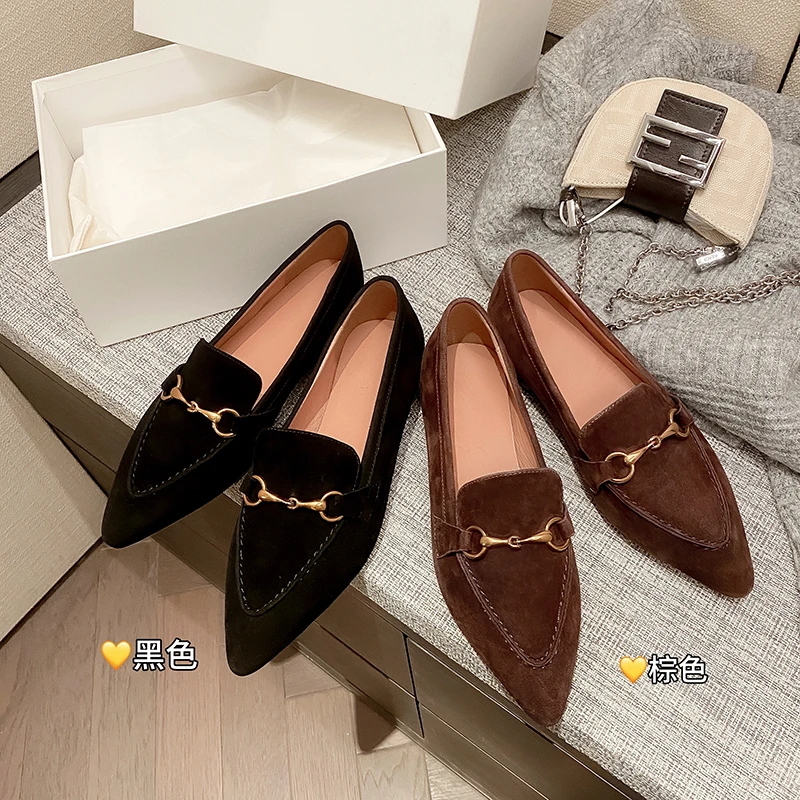 平底尖头宽胖脚秋季深口胖脚单鞋大码女鞋41-43真皮肥脚休闲加肥