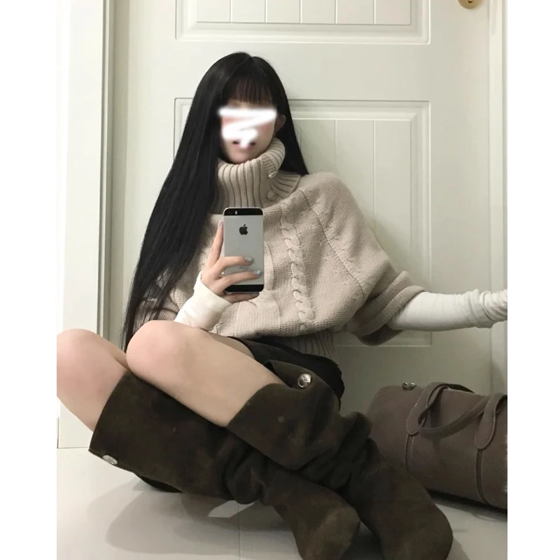 设计感高领毛衣女秋季2025新款法式慵懒chic别致宽松别致长袖上衣